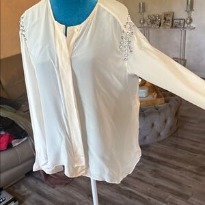 Zara Cream Blouse with Embellished Sleeves